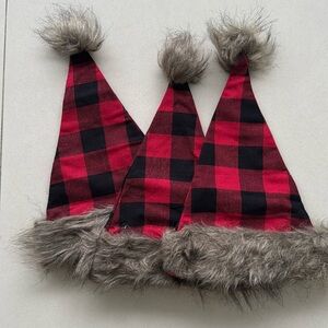 3 pack of red and black plaid Santa hats